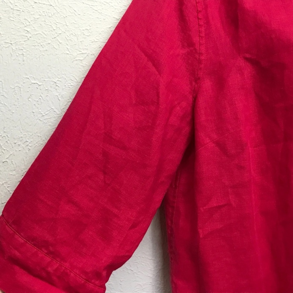 Chicos No-Iron Linen Shirt Top Size 2 Magenta 3/4 Sleeve Button Up Pocket L 12 - Picture 4 of 8
